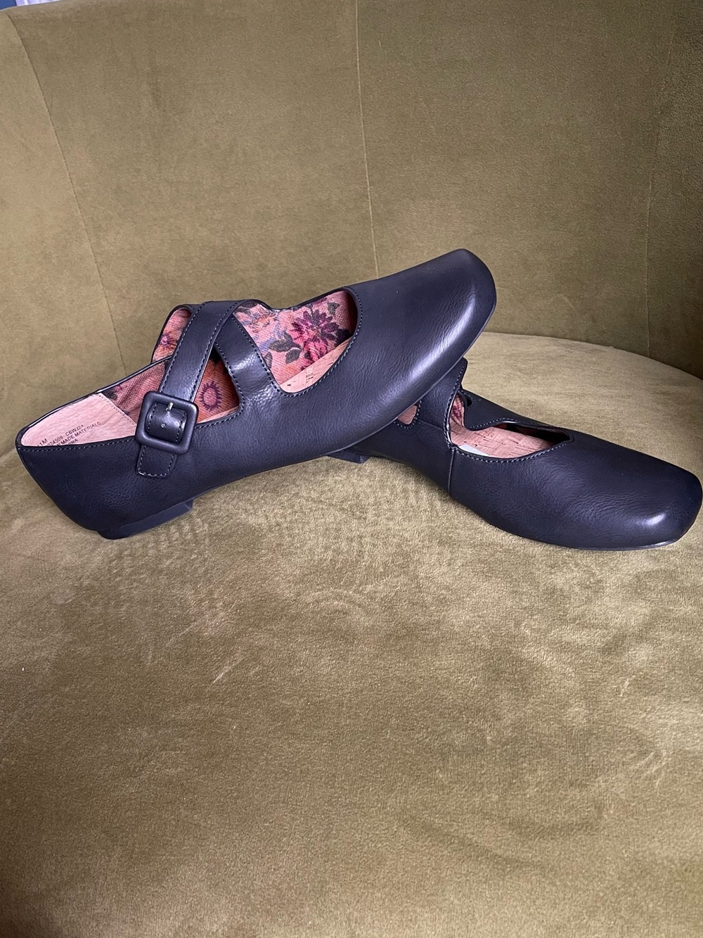 Corkys Black Mary Jane Flats with Floral Lining